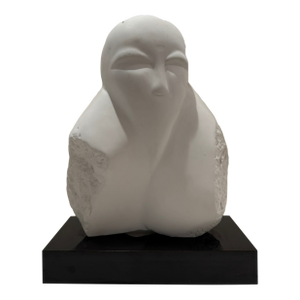Larry Mohr Abstract Carved Head Sculpture on Base Signed