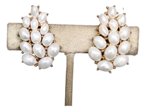 Vintage 1958 Signed Crown Trifari Faux-Pearl "Calypso" Clip Earrings- 2 Pieces