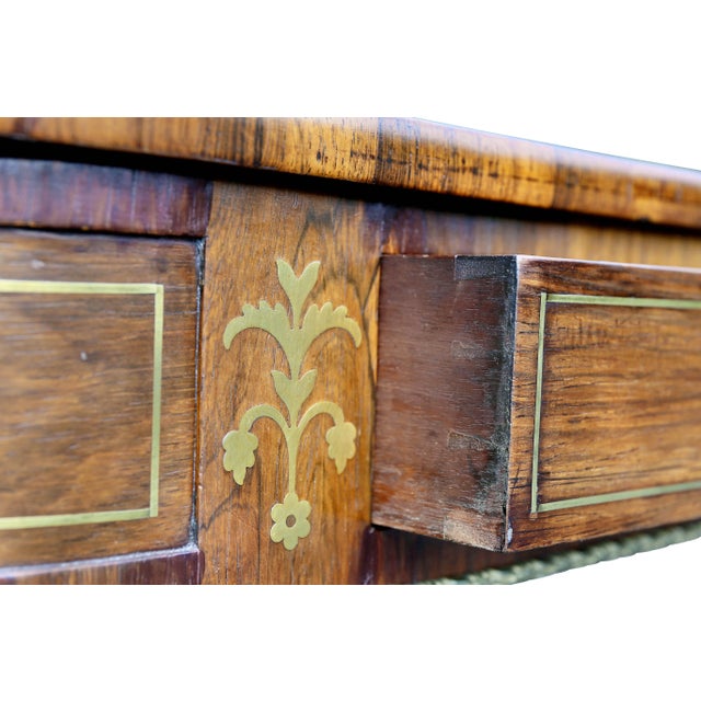 Regency Rosewood and Brass Inlaid Writing Table For Sale - Image 12 of 13
