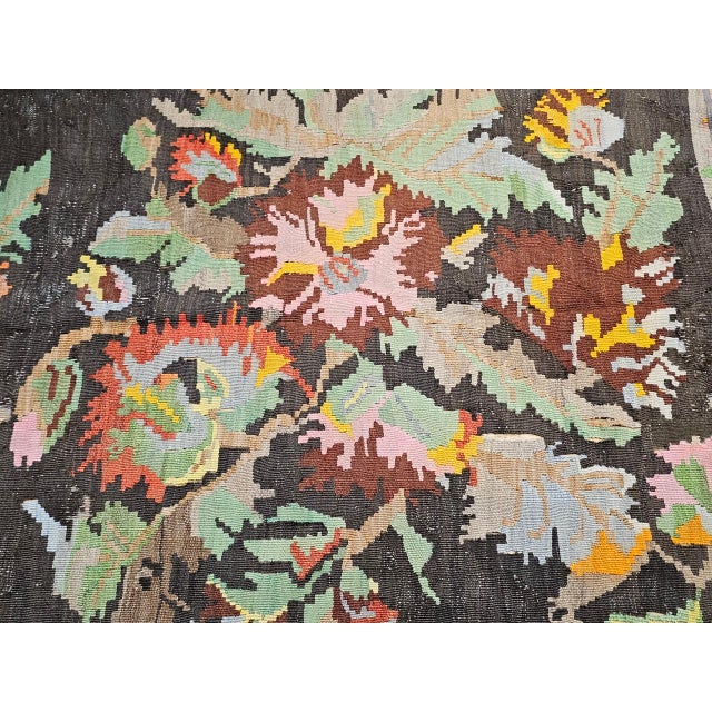 Vintage Caucasian Karabagh Kilim Runner, Handwoven Wool, Allover Floral Pattern, Brown & Tan, 5x11 For Sale - Image 16 of 16