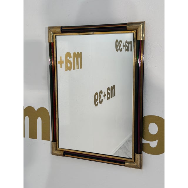 Vintage Italian Rectangular Brass and Glass Wall Mirror 1980s For Sale - Image 4 of 7