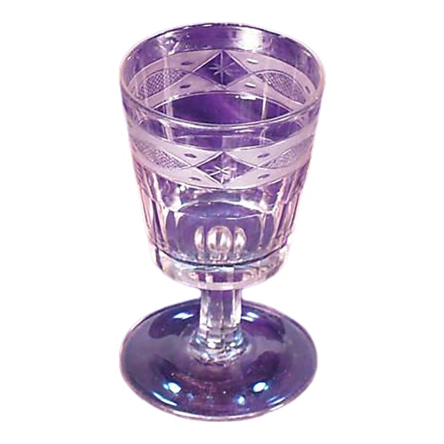 Clear Wine or Rummer Glass Early 19th C. Irish, Engraved Star & Hatch Pattern, Cork Glass Co. For Sale
