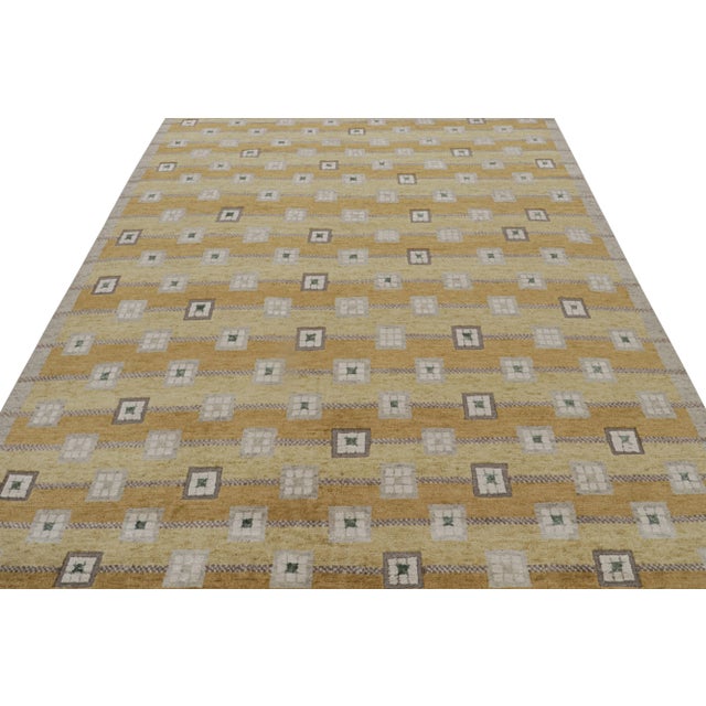 Mid-Century Modern Rug & Kilim’s Scandinavian Style Custom Rug in Gold, Beige-Brown Geometric Patterns - 9x12 For Sale - Image 3 of 7