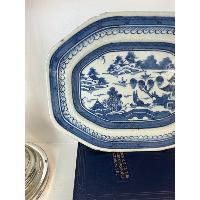 Antique Chinese Blue and White Octagonal Porcelain Platter For Sale - Image 9 of 11