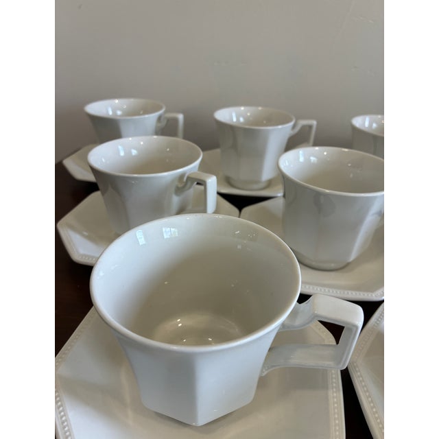 Vintage Johnson Brothers Heritage White Ironstone Cups & Saucers — Set of 10 For Sale - Image 12 of 16