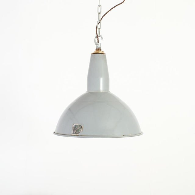 Iconic enamel benjamin factory light shade by benjamin crysteel. Vitreous glass grey enamel shades, original type x...