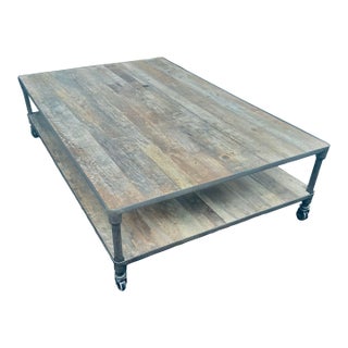 Restoration Hardware Extra Large Reclaimed Solid Wood and Cast Iron Coffee Table For Sale