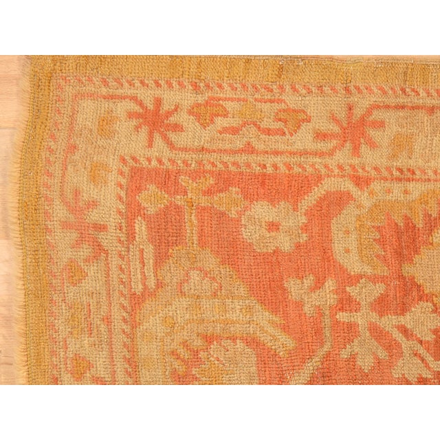 Antique Turkish Oushak Carpet, Handmade Oriental Rug, Gold, Taupe, Shrimp Coral For Sale In New York - Image 6 of 18