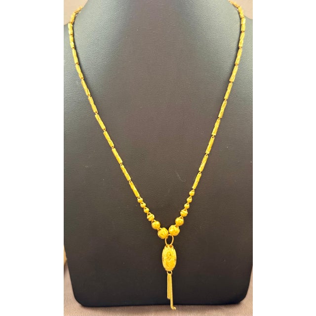 24 K Pure Gold Hand Made Yellow Gold Tube Chain Necklace, 9.7 Gm, 16 " + Pendant For Sale - Image 9 of 18