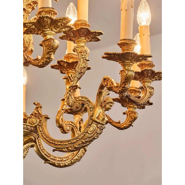 Gold Historic Cast Eighteen Bulbs Chandelier from the Castle For Sale - Image 8 of 13