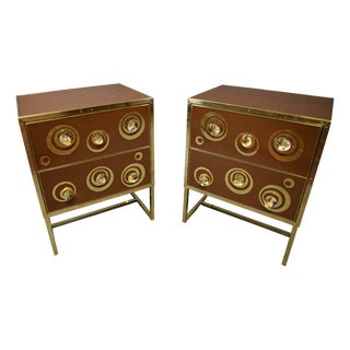 Brown Bedside Tables with Murano Glass and Brass, 2018, Set of 2 For Sale