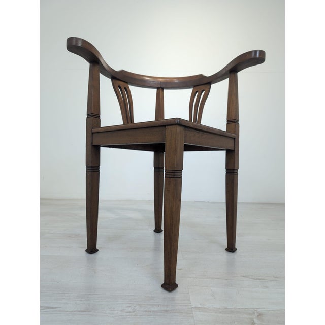 1920s Art Nouveau Corner Oak Armchair with Raffia, 1920s For Sale - Image 5 of 15