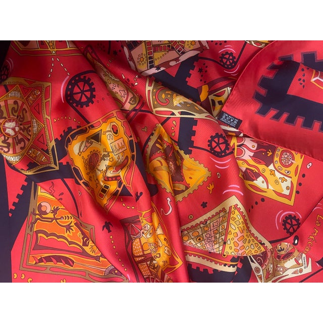 HERMES MÉCANIQUE des IDÉES red silk scarf designed Henry Christine 2004 France For Sale - Image 11 of 14