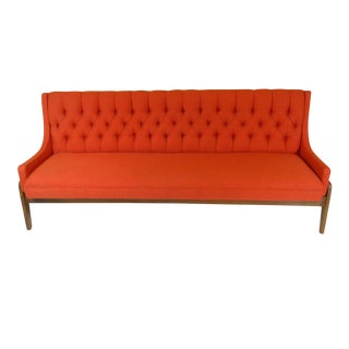 Mid-Century Modern Orange Upholstered Narrow Sofa For Sale