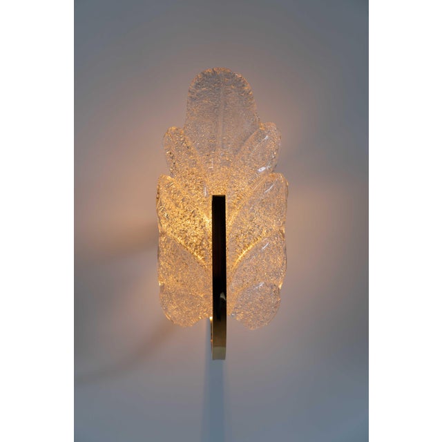 Vintage Hollywood Regency Murano Graniglia Glass Leaf Wall Sconces in Brass, 1970s, Set of 2 For Sale - Image 16 of 18