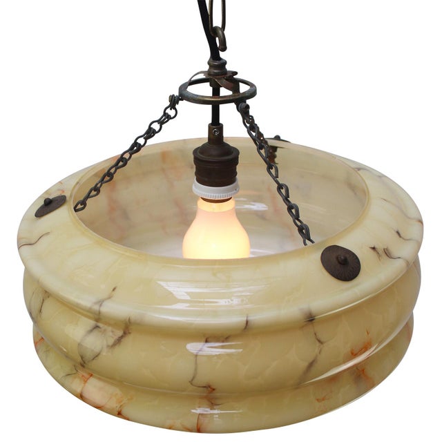 Art Deco Pendant Lamp in Brass and Yellow Glass, France, 1920s For Sale - Image 4 of 7
