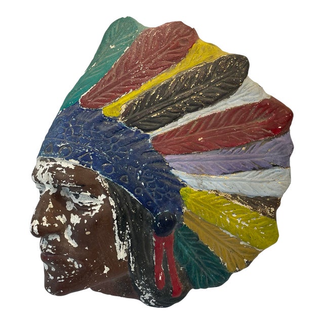 Vintage Chalk Ware Native American Wall Mounted Bust For Sale