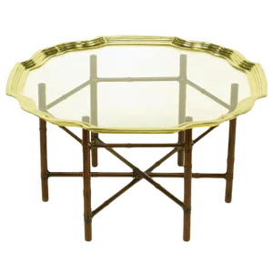 Iron Bamboo-Form Coffee Table With Brass Rimmed Glass Tray