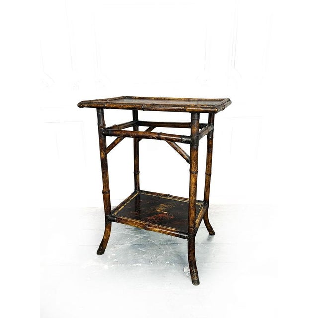 Late 19th Century Antique English Chinoiserie 2-Tier Tiger Bamboo Side Table, 1870 For Sale - Image 5 of 11