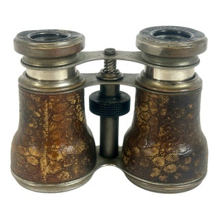 Antique Leather and Brass Binoculars from Le Jockey Club Paris, 1900s For Sale