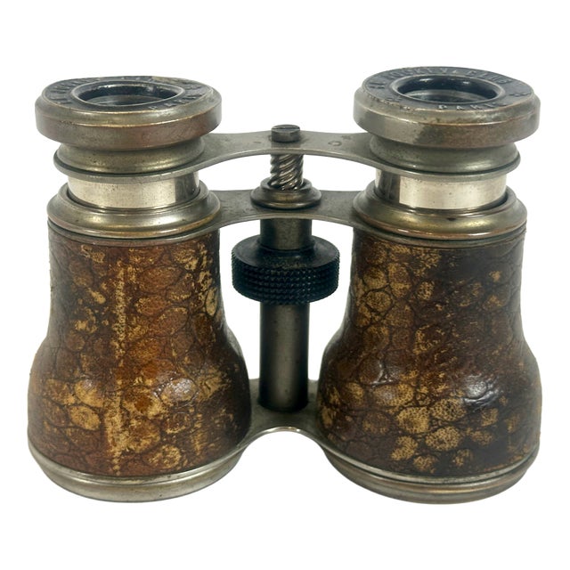 Antique Leather and Brass Binoculars from Le Jockey Club Paris, 1900s For Sale