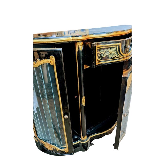 Mid 20th Century Vintage Victorian Credenza Marquetry Display Cabinet Carved and Painted by Hand For Sale - Image 5 of 14