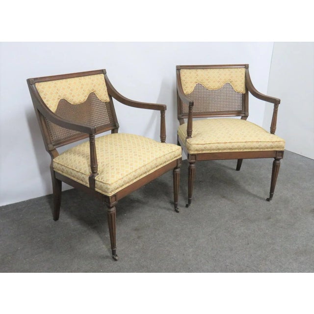 Mid 20th Century Louis XVI Style Caned Back Upholstered Armchairs - a Pair For Sale - Image 5 of 9