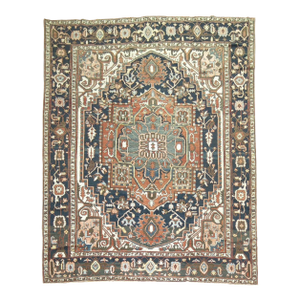 Persian Heriz Charcoal Brown Navy Room Size Early 20th Century Masculine Rug