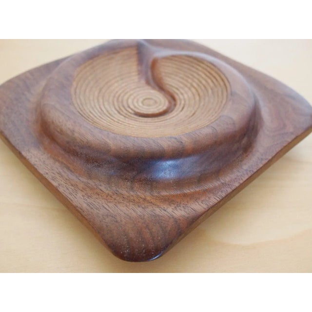 Mid-Century Modern Vintage Hand-Carved Turned Walnut Wood Bowl For Sale - Image 3 of 6