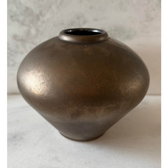 Vintage Mid Century Bronze and Gold Drip Glazed Vase For Sale In Austin - Image 6 of 12