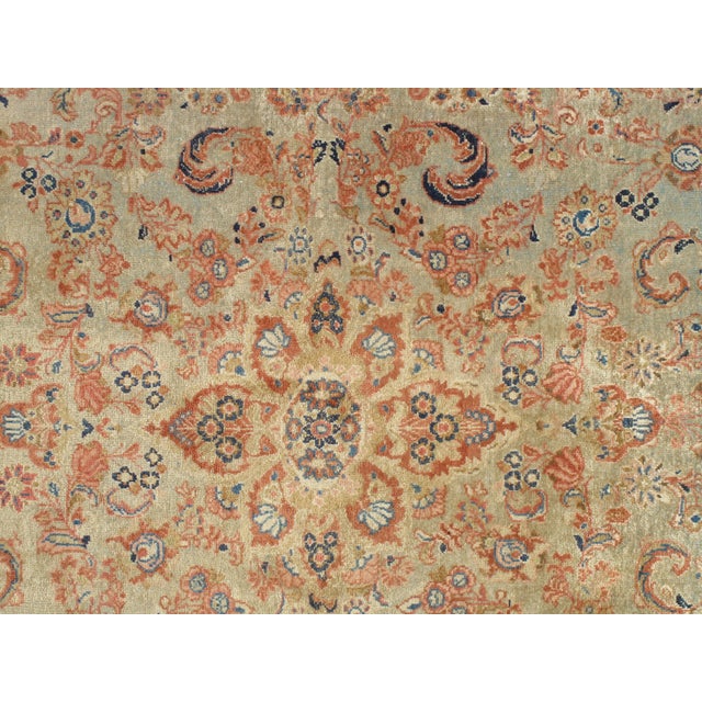 Early 20th Century Antique Mahal Handmade Oriental Pale Green, Rust & Navy Blue Rug For Sale - Image 5 of 12