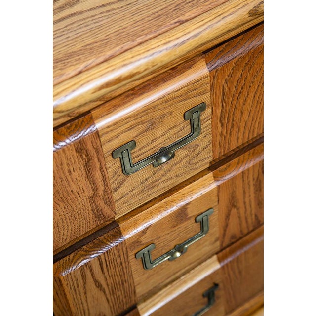 1960s Mid Century Modern Credenza Dresser Cabinet Solid Oak 3 Drawer Wood Brass Trim For Sale - Image 5 of 12