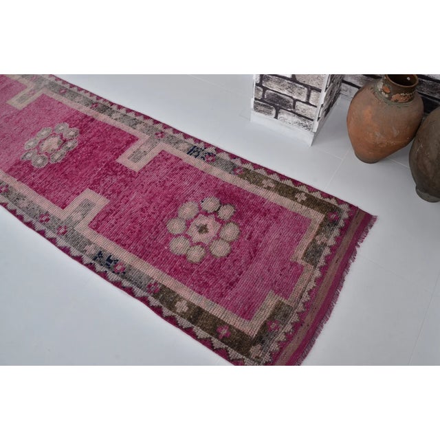 1950s Mid 20th Century Oushak Purple Handknotted Wool Runner For Sale - Image 5 of 10