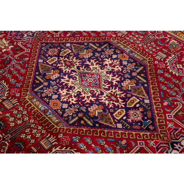 Red Handmade Persian Tabriz Wool Rug in Red With Medallion Motif For Sale - Image 8 of 8
