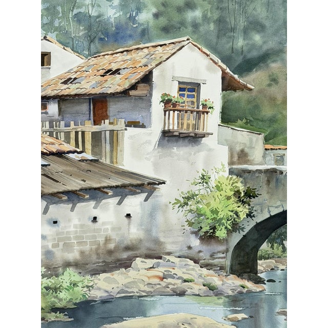Green Luis Amendolla (Mexican 1939-2000) Watercolor Village Landscape, Signed For Sale - Image 8 of 18