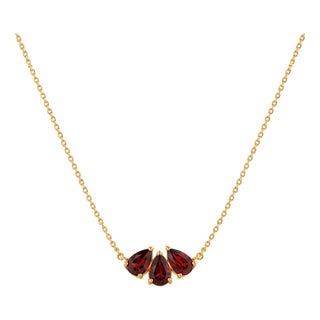 Natural Red Garnet Cluster Necklace | January Birthstone Trio Neckalce | 18k Gold Plated Minimalist Jewelry, For Sale