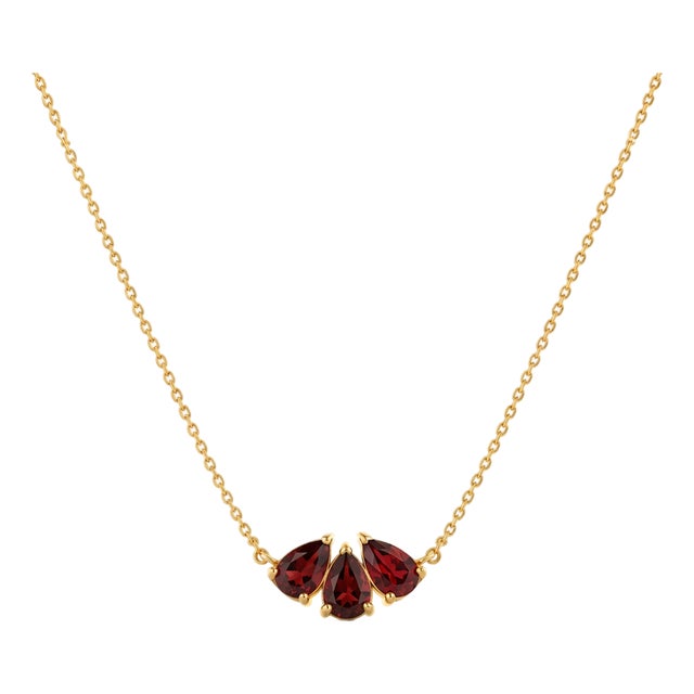 Natural Red Garnet Cluster Necklace | January Birthstone Trio Neckalce | 18k Gold Plated Minimalist Jewelry, For Sale