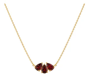 Natural Red Garnet Cluster Necklace | January Birthstone Trio Neckalce | 18k Gold Plated Minimalist Jewelry,