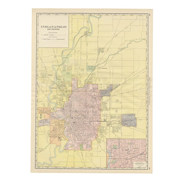 Antique Map of Indianapolis The Circle City by Ran McNally, 1899 For Sale