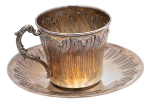 Silver Coffee Cup and Saucer, Set of 2