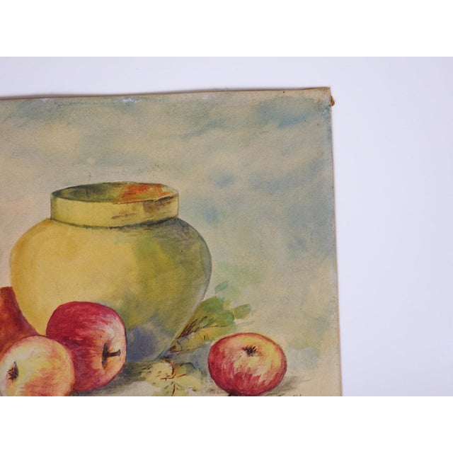 American Early 20th Century Still Life With Apples Watercolor Painting For Sale - Image 3 of 8