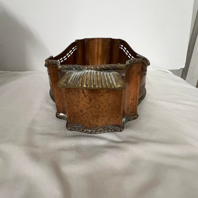 English Copper and Brass Reticulated Cachepot With Rope Edges For Sale - Image 3 of 5