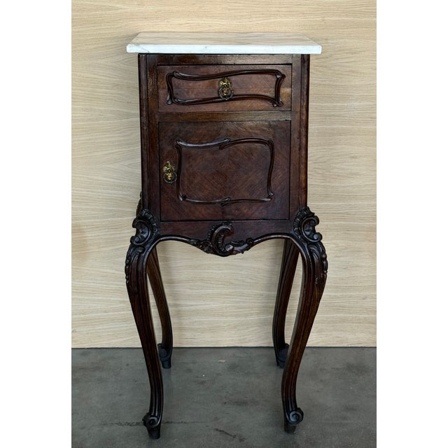Late 19th Century Antique French Mahogany Nightstands with Marble Tops, 1900s, Set of 2 For Sale - Image 5 of 12