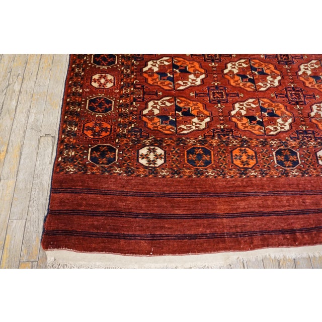 Textile Brilliant Red and Blue Color With Geometric Design Antique Turkmen Tekke Rug For Sale - Image 7 of 11