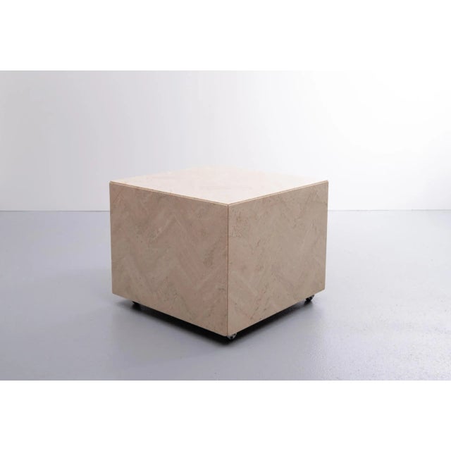 Travertine Cube Table on Wheels, 1970s For Sale - Image 12 of 12