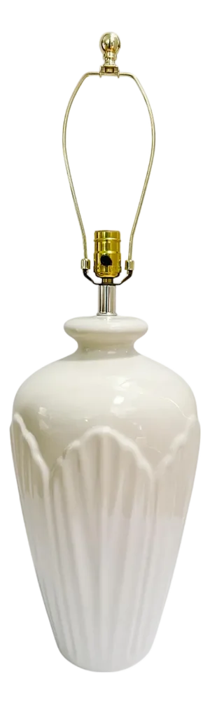 Vintage Cream Fluted Ceramic Table Lamp – Hollywood Regency Style