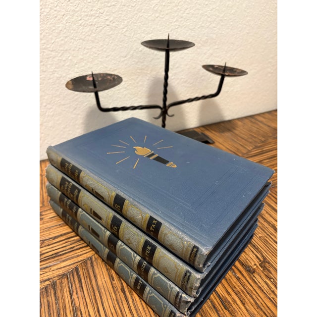 Gothic Vintage Monochromatic Silvery Blue/ Navy Encyclopedia Hardcover Stack - Set of 4 - Royal Octavo Format - Volumes 14-16 & 18 - Dark Academia Decor For Sale - Image 3 of 8