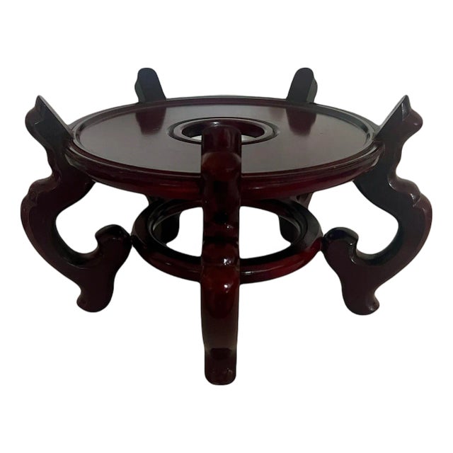Vintage Chinese Red Brown Rosewood Glossy Planter Display Stand / Pedestal 10.5" For Sale