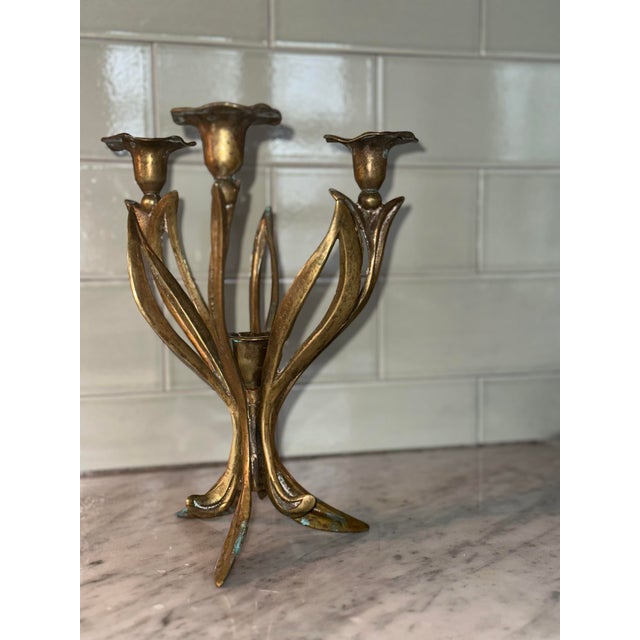 Art Nouveau Brass Candlestick, 1890s For Sale - Image 4 of 10