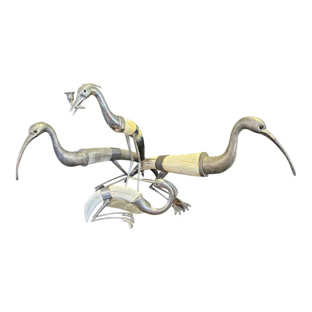 1970s Horn and Silverplate Egret Birds- Set of 4 For Sale